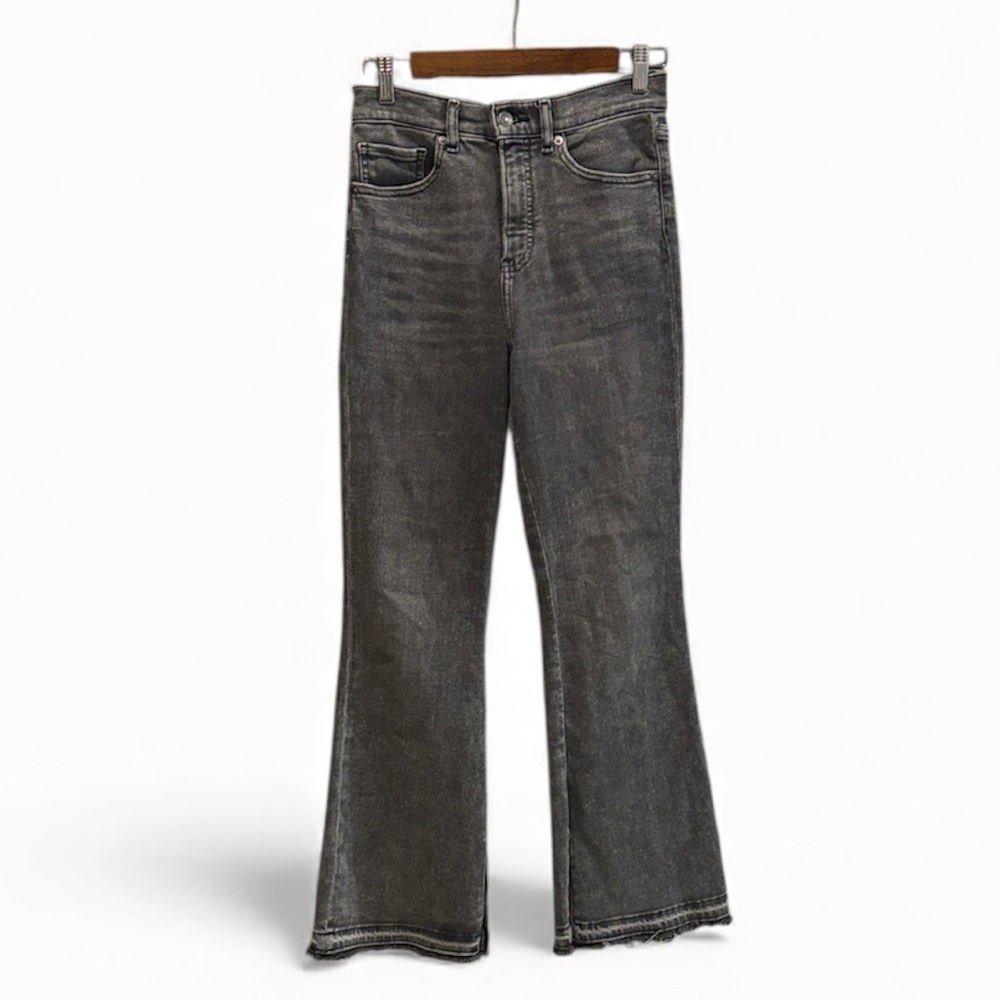 Express Black Retro Flare High Rise Slit Jeans 4 Short